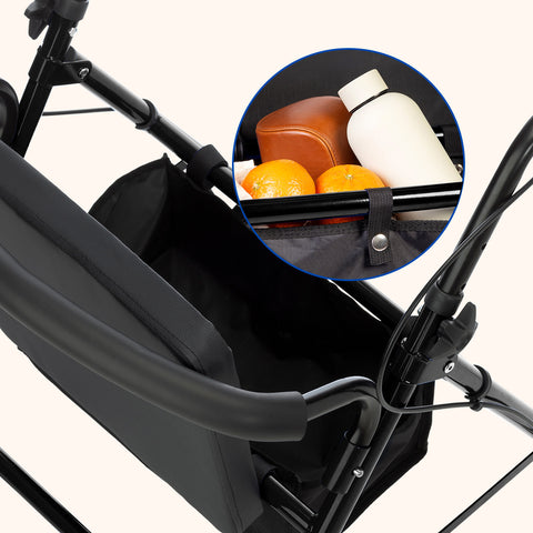 Déambulateur Lambda | Quatre roues, siège et dossier, déambulateur pour personnes âgées (Noir)