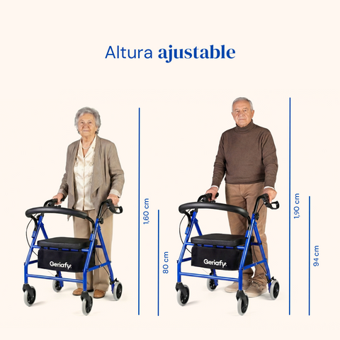 Déambulateur pour personnes âgées | 4 roues | Freins sur le guidon | Pliable | Bleu