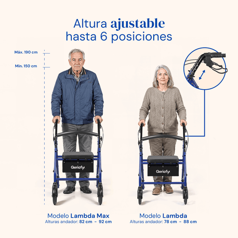 Andador para ancianos con altura regulable, hasta 6 posiciones