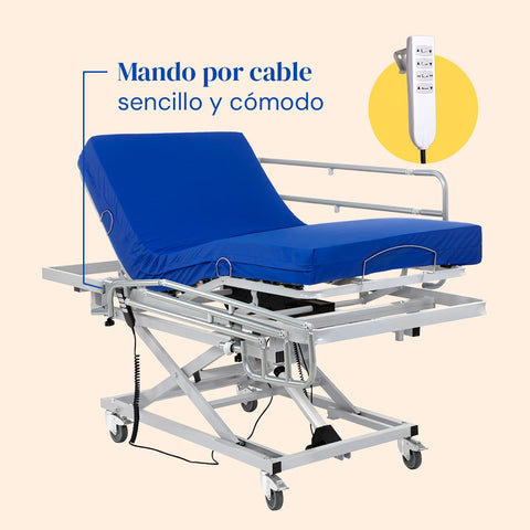 Lit articulé hospitalier à chariot élévateur avec matelas viscoélastique Professional V3 et barrières - 105x200 cm
