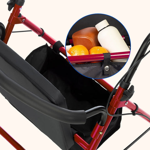 Déambulateur Lambda Max | Rollator, 4 roues XL, siège et dossier (Rouge)