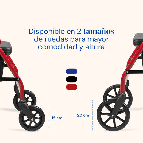Déambulateur Lambda Max | Rollator, 4 roues XL, siège et dossier (Rouge)
