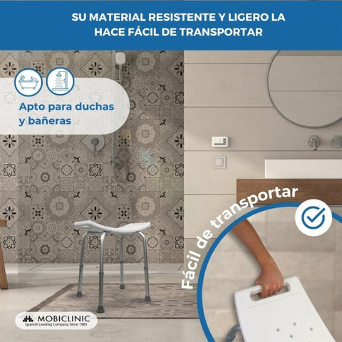 Chaise de douche | Aluminium | Réglable en hauteur | Embouts antidérapants | San Fermín