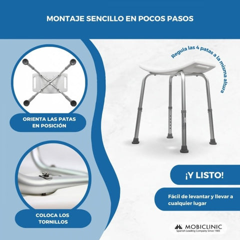 Chaise de douche | Aluminium | Réglable en hauteur | Embouts antidérapants | San Fermín